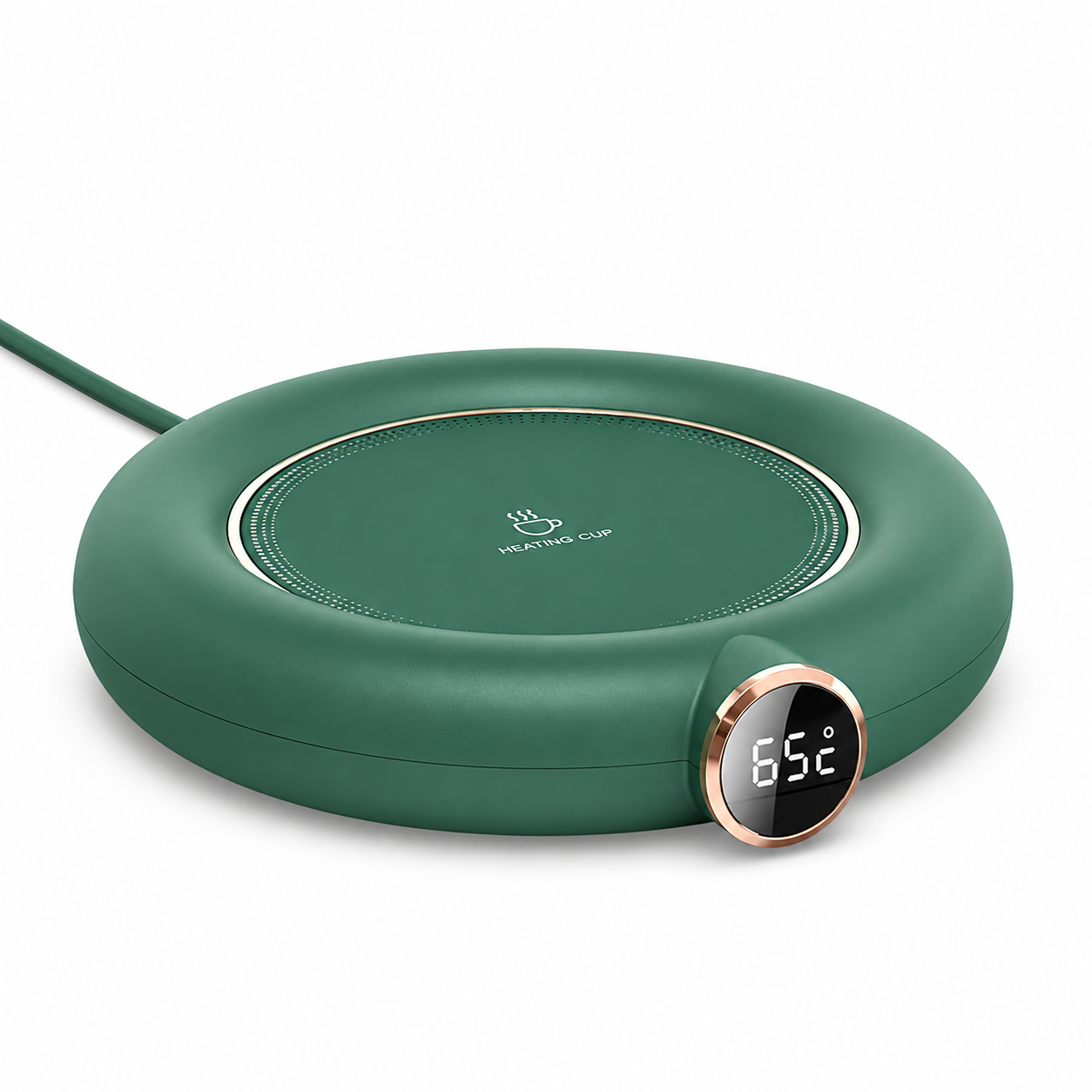 Calentador de tazas USB verde con pantalla digital de temperatura