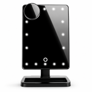 Espejo de maquillaje LED en color negro con espejo de aumento 10x