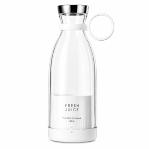 Liquidificadora port&aacute;til el&eacute;trica recarreg&aacute;vel de 350 ml na cor branca com 4 l&acirc;minas em a&ccedil;o inoxid&aacute;vel.