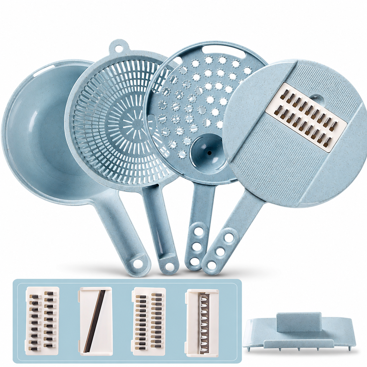 Set completo de la mandolina 8 en 1 con cuchillas y accesorios intercambiables
