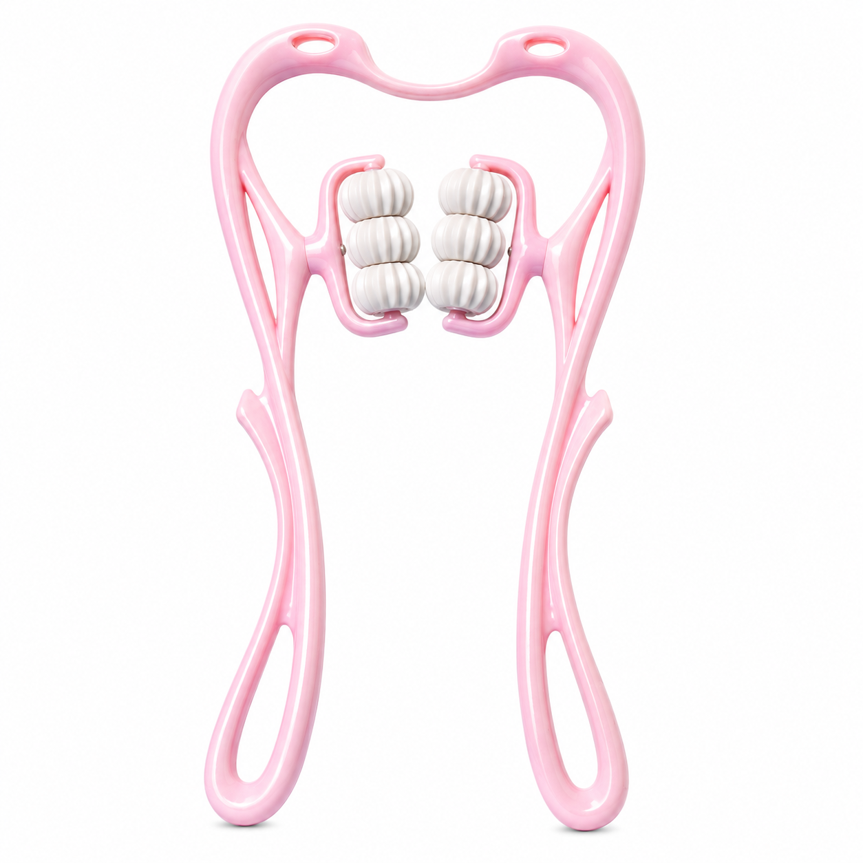 Masajeador cervical manual de 6 rodillos en color rosa