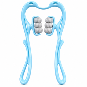 Masajeador cervical manual de 6 rodillos en color azul