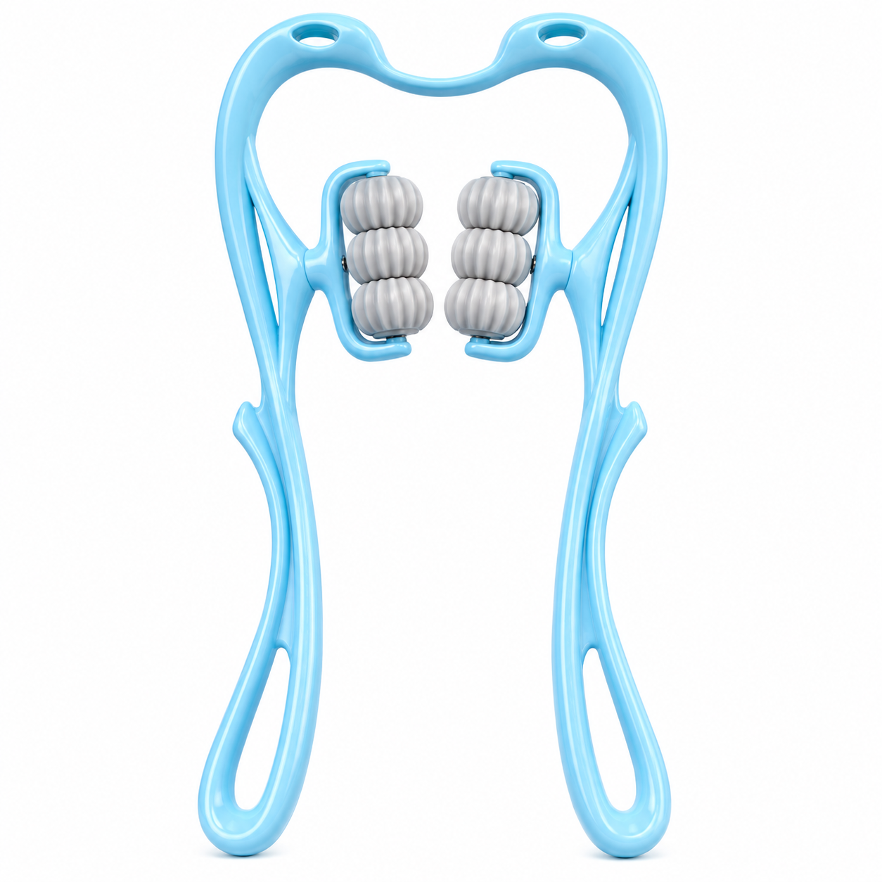 Masajeador cervical manual de 6 rodillos en color azul